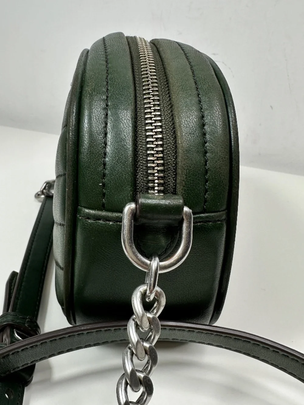 USED Tory Burch Kira Chevron Leather Camera Bag - Small In Green